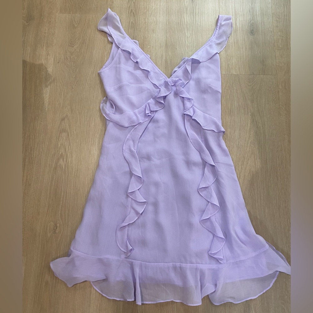 Lilac Dress Ruffles V Neck V Back